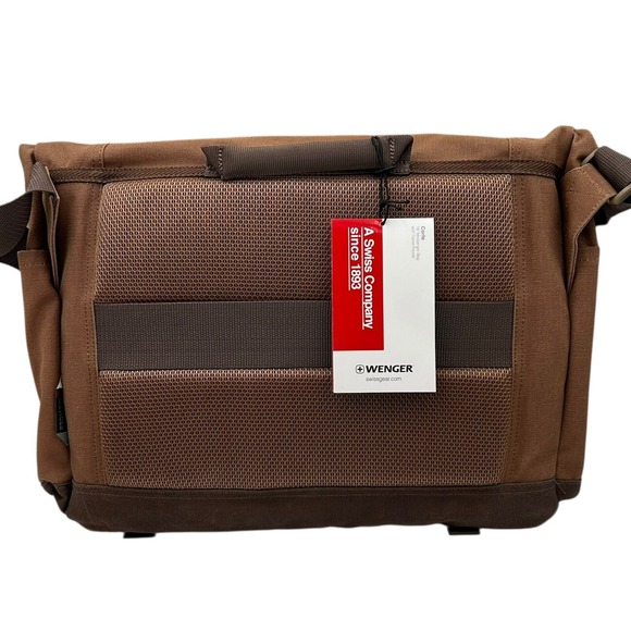 Wenger Water Repelling Waxed Canvas Messenger Shoulder Bag Brown 16in Laptop - Picture 11 of 15